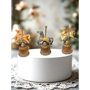 Enesco 3 Vintage Decorative Wooden and Resin Carousel Horse Thimbles
